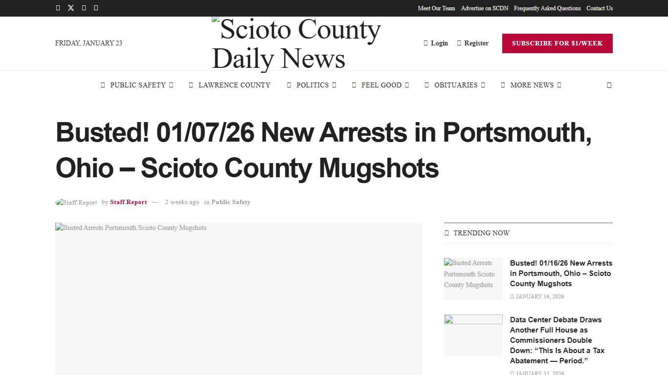 Busted! 01/07/26 New Arrests in Portsmouth, Ohio – Scioto County Mugshots – Scioto County Daily News